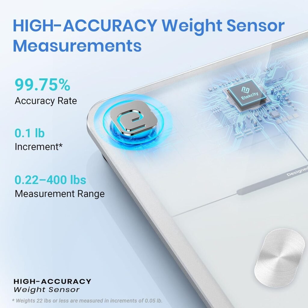 Etekcity Smart Scale for Body Weight and Fat Percentage, Digital Bathroom Accurate Weighing Machine for Peoples BMI Muscle, Bluetooth Electronic Body Composition Monitor Syncs with App, 400lb, White