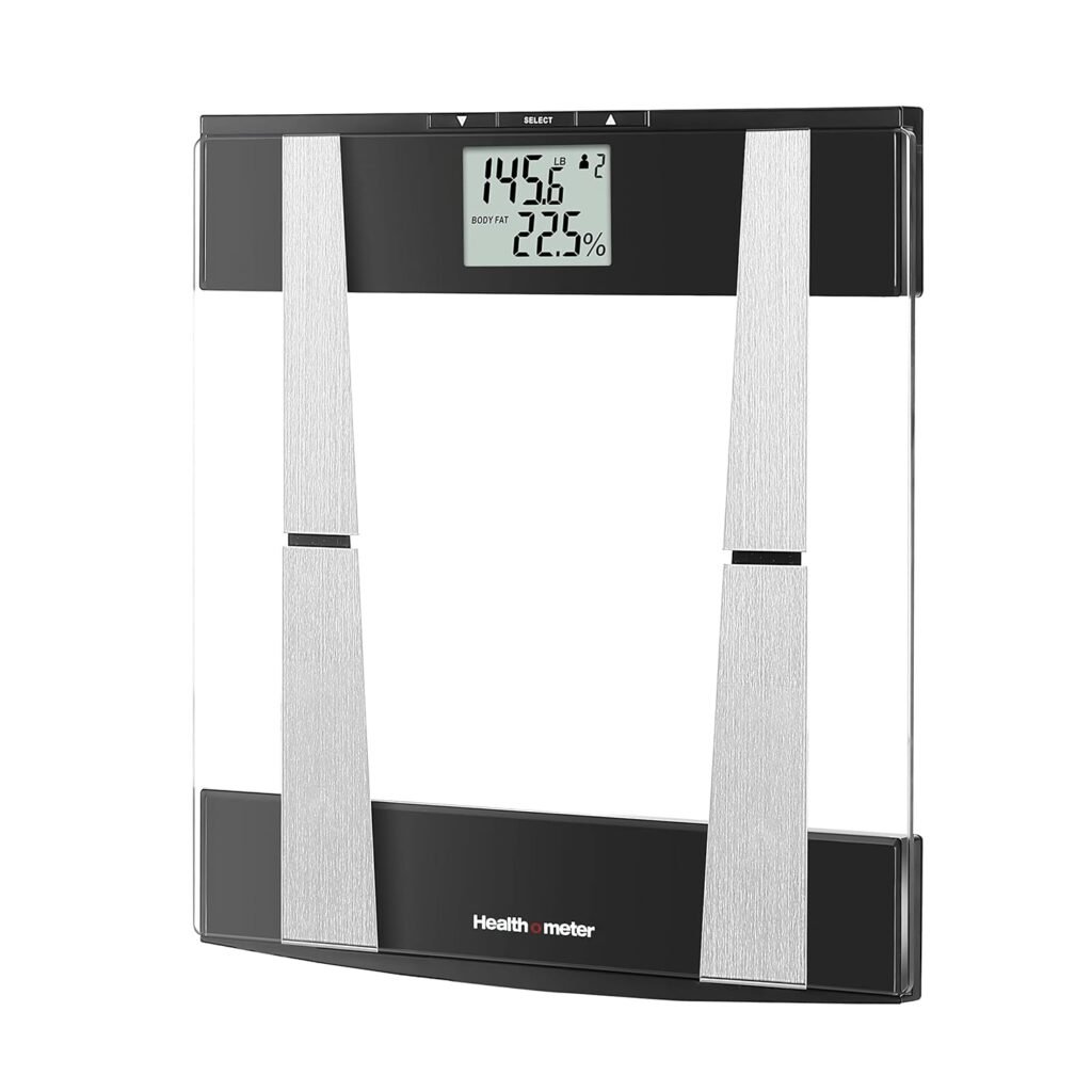 Health o meter Body Composition Glass Weight Tracking Digital Scale, Body Fat, Hydration Levels, BMI, Accuracy  Precision, LCD Display, 400 lbs Capacity, Stainless Steel Accents, Batteries Included