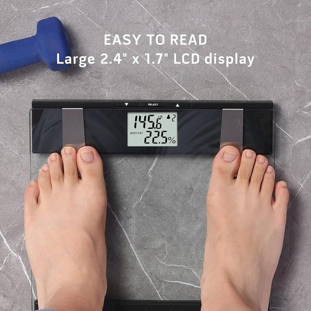 Health o meter Body Composition Glass Weight Tracking Digital Scale, Body Fat, Hydration Levels, BMI, Accuracy  Precision, LCD Display, 400 lbs Capacity, Stainless Steel Accents, Batteries Included