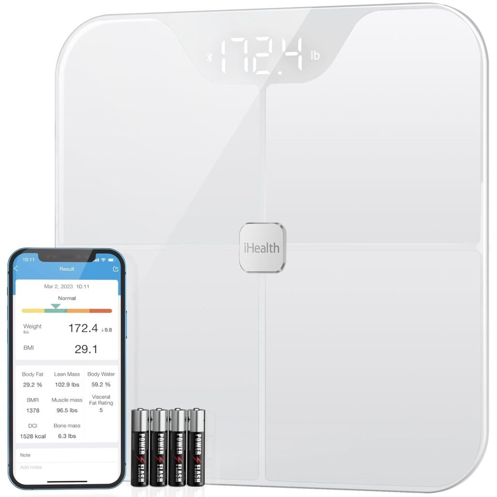 iHealth Nexus Smart Scale for Body Weight Bluetooth, Digital Bathroom Scale Body Fat and Muscle, Body Composition Monitor Health Analyzer for BMI Compatible for iOS  Android Accurate to 0.1lb-White