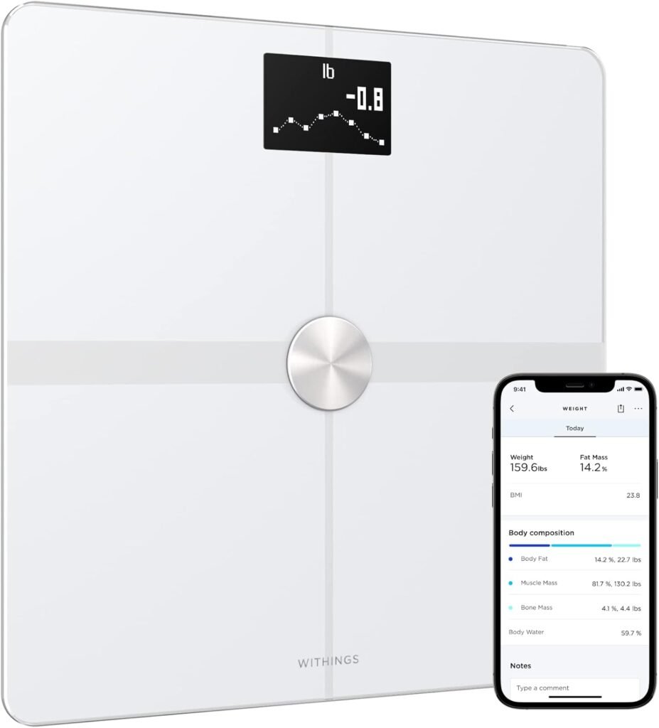 Withings Body+ - Digital Wi-Fi Smart Scale with Automatic Smartphone App Sync, Full Body Composition Including, Body Fat, BMI, Water Percentage, Muscle  Bone Mass, with Pregnancy Tracker  Baby Mode