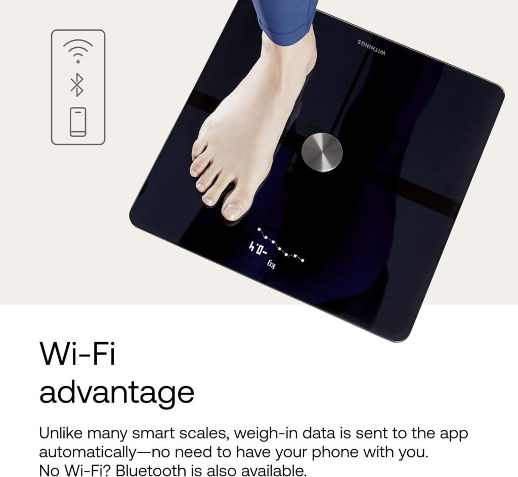 Withings Body+ - Digital Wi-Fi Smart Scale with Automatic Smartphone App Sync, Full Body Composition Including, Body Fat, BMI, Water Percentage, Muscle  Bone Mass, with Pregnancy Tracker  Baby Mode