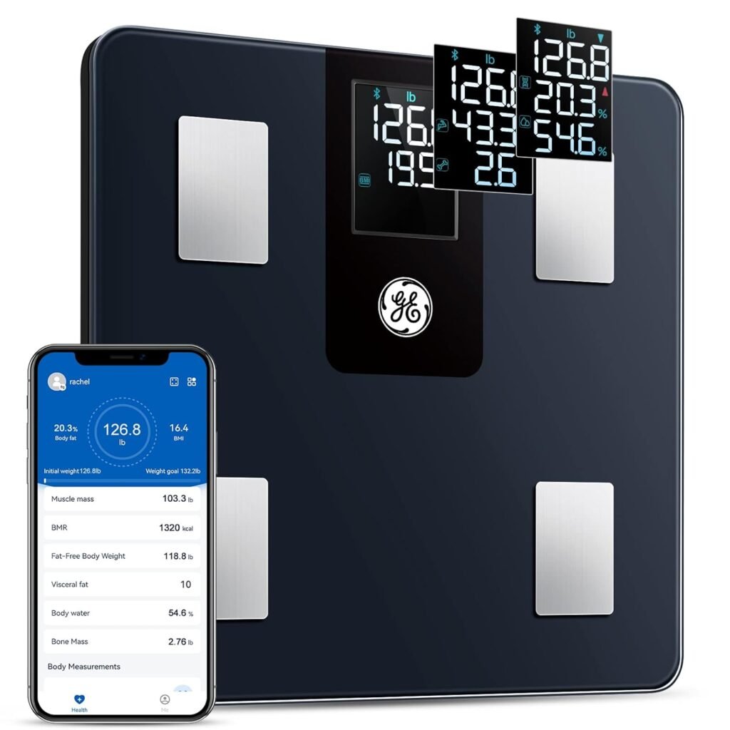 GE Smart Scale for Body Weight and Fat Percentage with All-in-one LCD Display, Digital Bathroom Weight Scales Bluetooth Body Fat Scale Body Composition Analyzer, Accurate Weighing Scale, 396 lbs