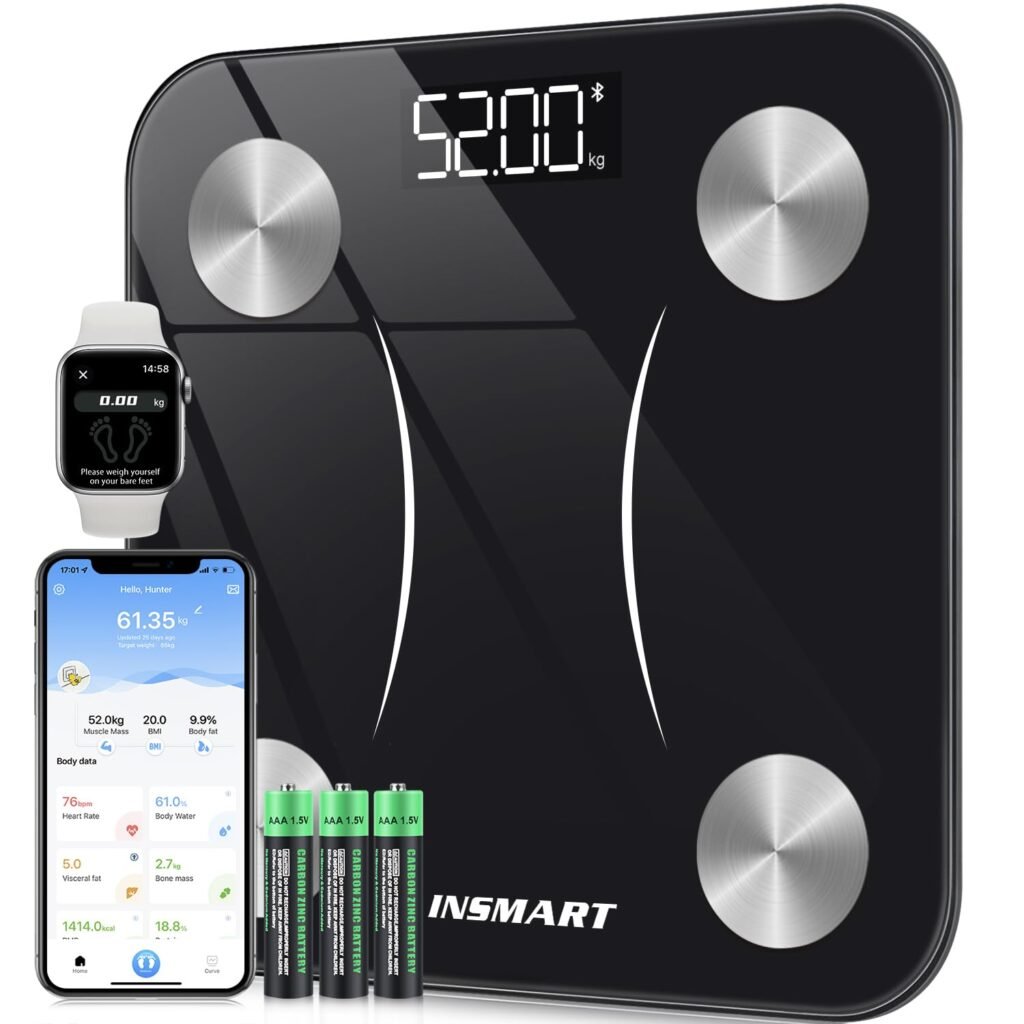 INSMART Smart Scale for Body Weight, Digital Bathroom Scale Bluetooth Body Fat Scale,Body Composition Analyzer with Smart APP Sync Weight Scale - Black