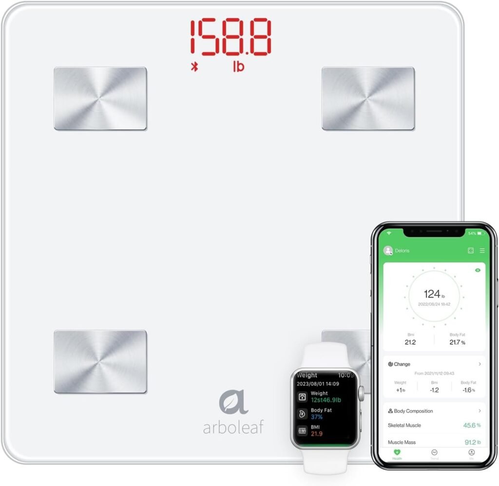 arboleaf Scale for Body Weight, Highly Accurate Weight Scale, Smart Bathroom Scale, 14 Key Body Composition Analysis Sync Apps, 5 to 400 lbs White