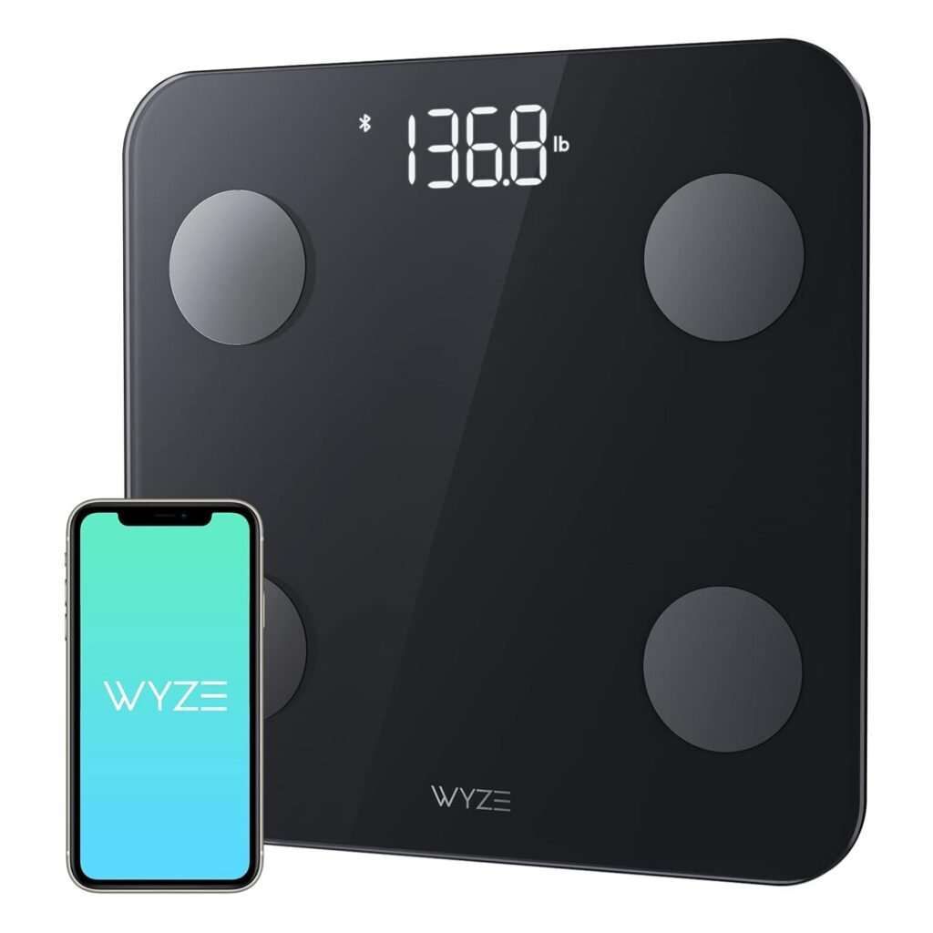 Wyze Scale S, Scale for Body Weight, Digital Bathroom Scale for Body Fat, BMI, Muscle, and Heart Rate, Body Composition Analyzer with App, Batteries Included, Bluetooth, 400 lb, Black