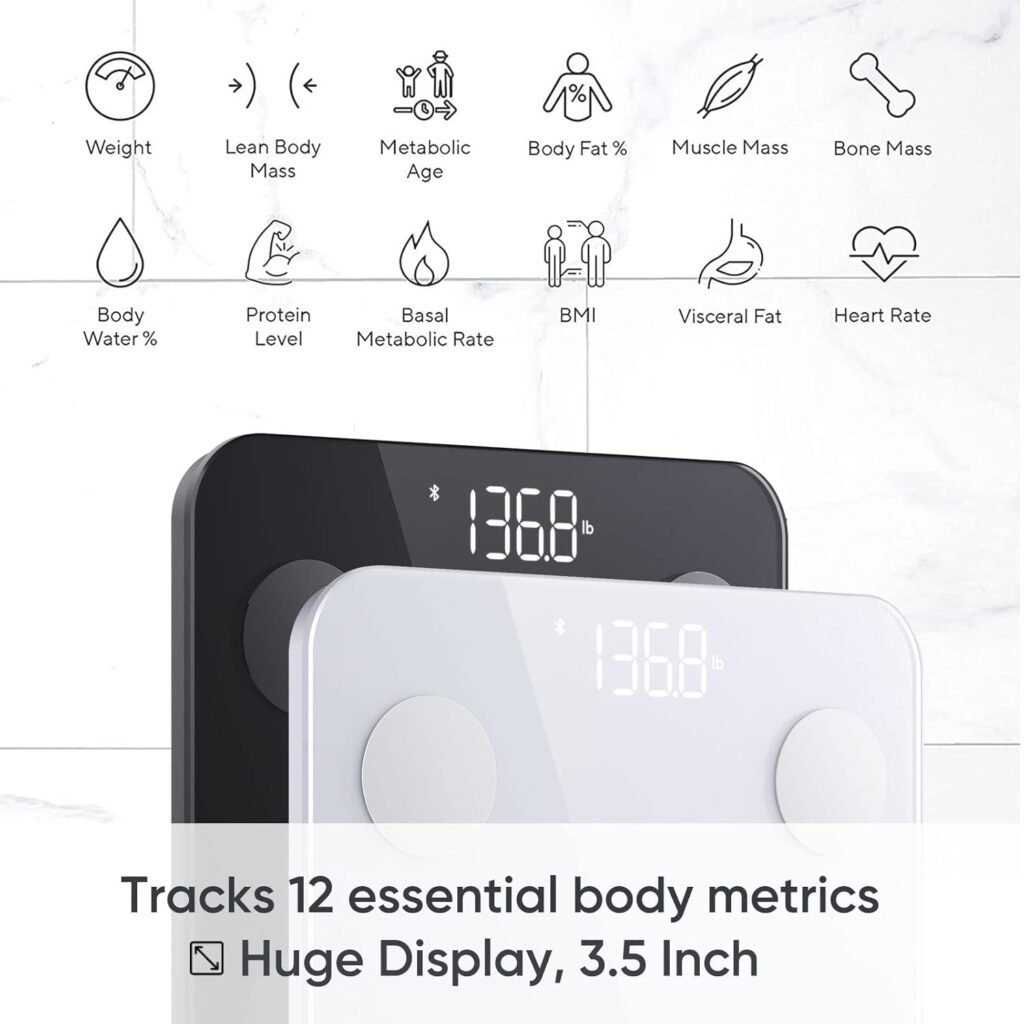 Wyze Scale S, Scale for Body Weight, Digital Bathroom Scale for Body Fat, BMI, Muscle, and Heart Rate, Body Composition Analyzer with App, Batteries Included, Bluetooth, 400 lb, Black