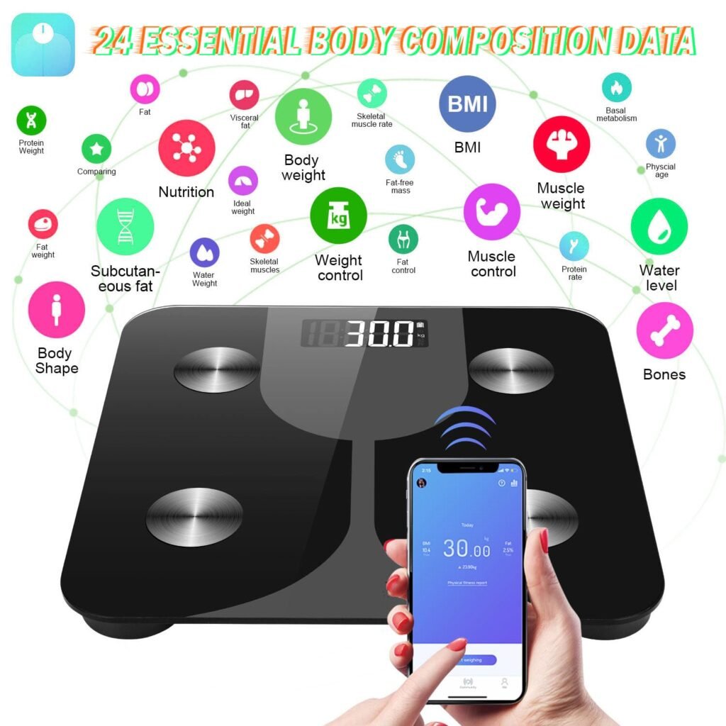 Smart Scale,BMI digital bathroom weight scale,Wireless Body Fat Scale,Highly Precise Bluetooth Scale for Weight Loss for Body Weight and fat percentage weight loss