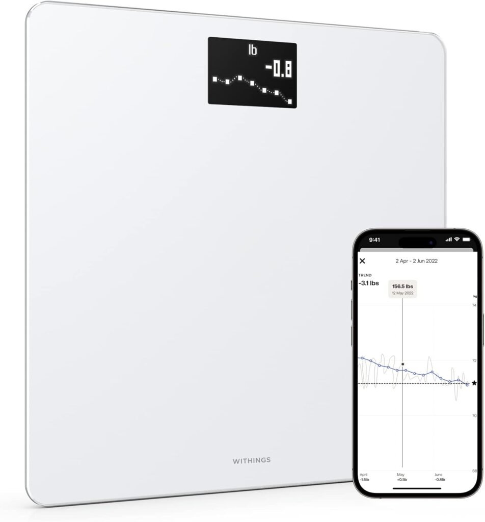 Withings Body - Digital Wi-Fi Smart Scale with Automatic Smartphone App Sync, BMI, Multi-User Friendly, with Pregnancy Tracker  Baby Mode