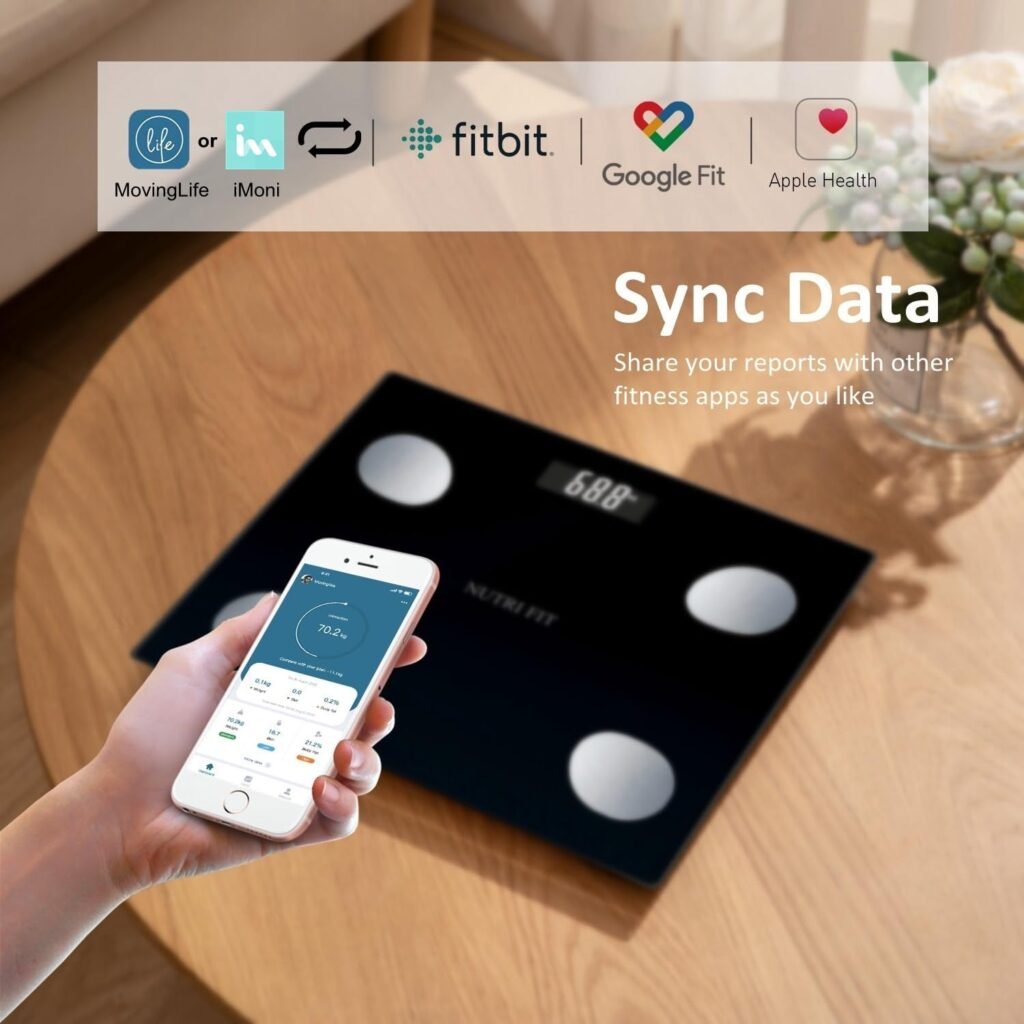 NUTRI FIT Bathroom Weighing Scale for Body Weight and Fat, Digital Smart Scale with Bluetooth, Body Composition Watchers with APP for BMI, Muscle, Weight Loss, Max 150kg/330lb