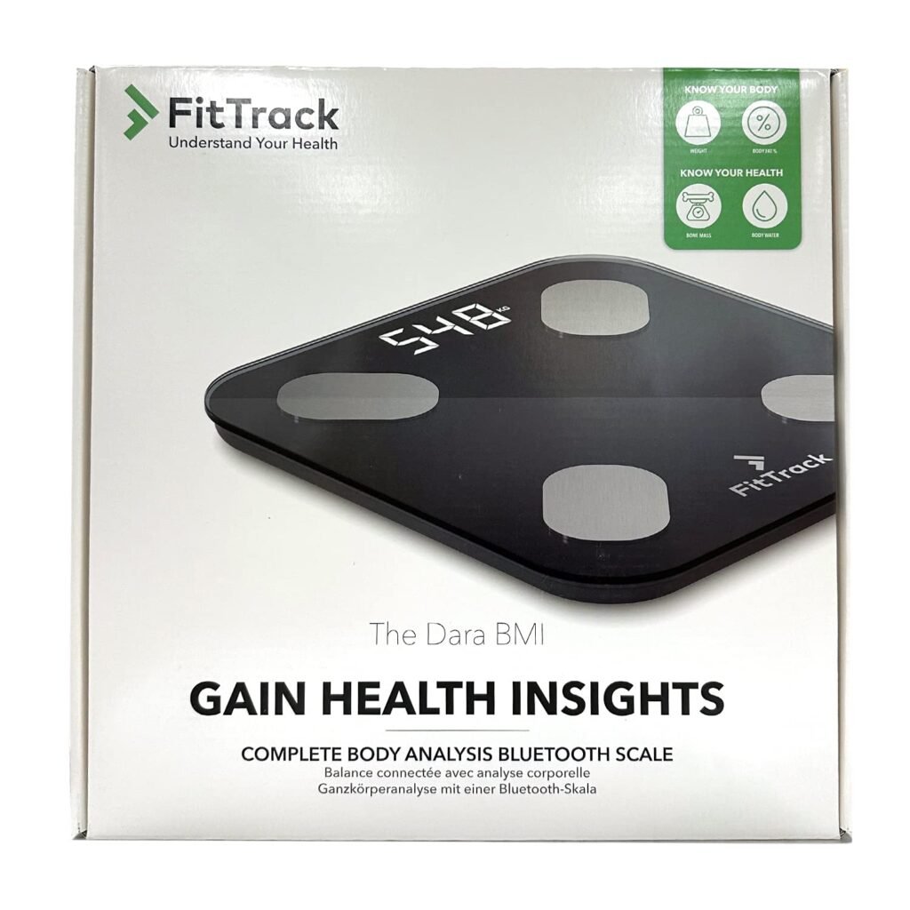 FitTrack Dara Smart BMI Digital Scale - Measure Weight and Body Fat - Most Accurate Bluetooth Glass Bathroom Scale (White)