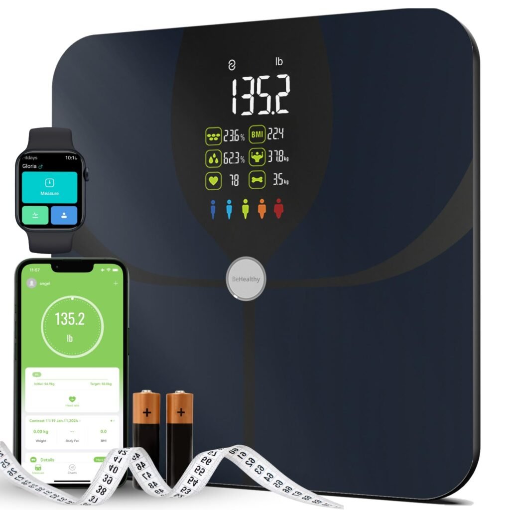 Body Fat Smart Bluetooth Scale, 16 Body Composition Analyzer, Smart Scale with BMI, Fat Percentage, Muscle Mass, Large LCD,Syncs with iOS/Android Fitness Apps, 400 lbs Capacity - Dark Blue