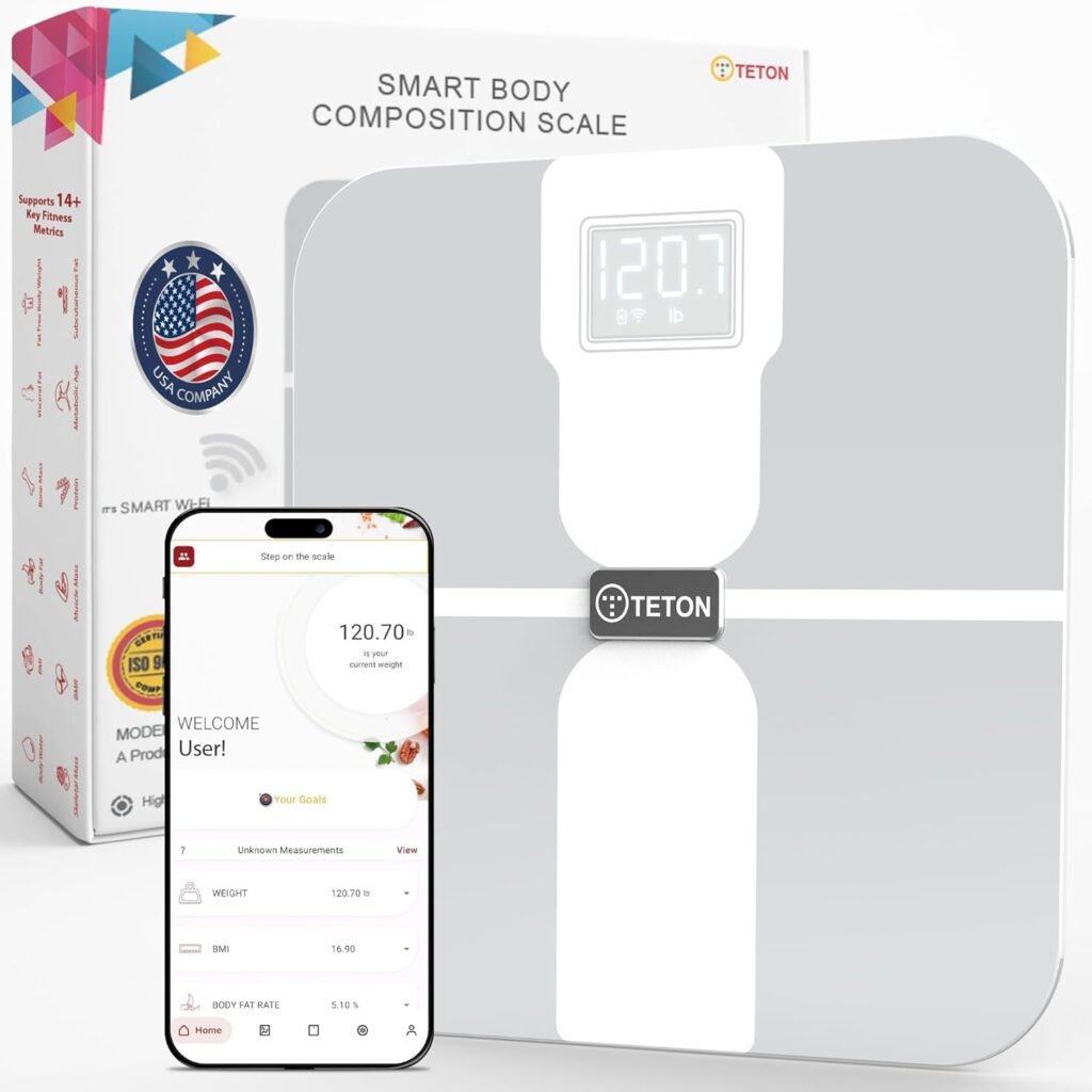 Smart Scale WiFi for Body Weight with ChatGPT Integration,Teton Digital Bathroom Scale Accurately Tracks 15 Body Metrics-BMI,Body Fat,Muscle Mass for Fitness,Compatible Teton Scale App,400lb