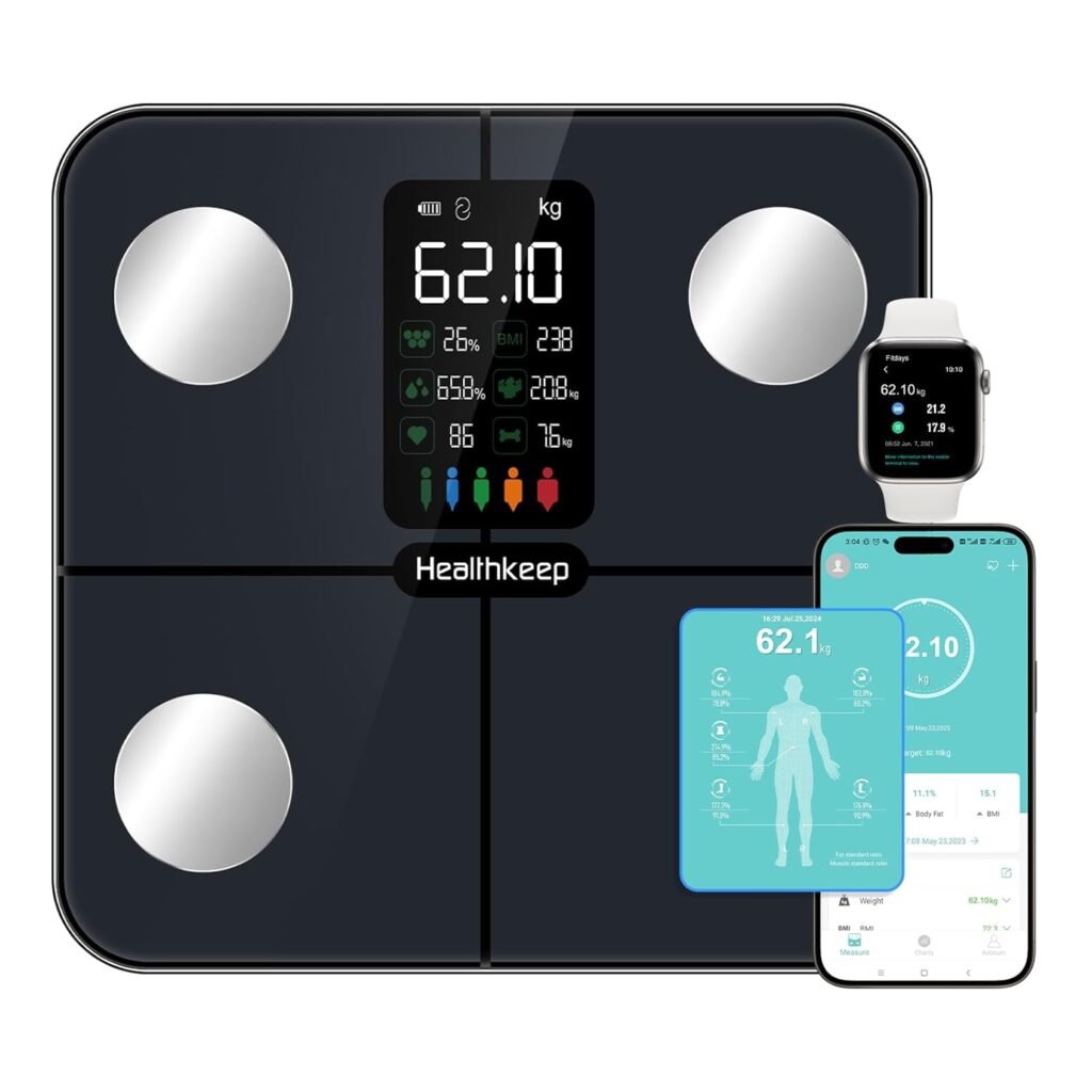Digital Bluetooth Body Fat Scale – Ultra‑Precise Smart Bathroom Weight Scale with 15 Body Composition Metrics, Large Backlit Display, App Sync (Fitdays, Apple Health, Google Fit)  Multi‑User Profiles