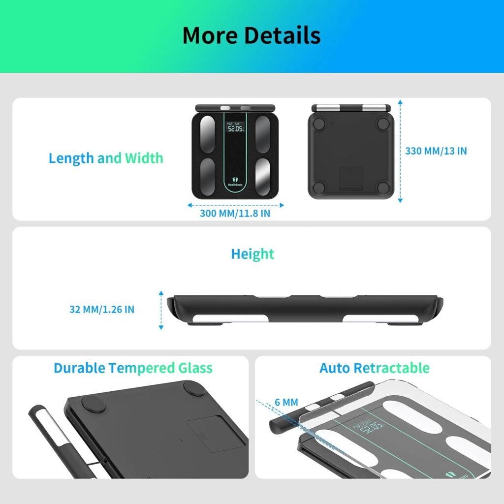 Digital Bluetooth Body Fat Scale – Ultra‑Precise Smart Bathroom Weight Scale with 15 Body Composition Metrics, Large Backlit Display, App Sync (Fitdays, Apple Health, Google Fit)  Multi‑User Profiles