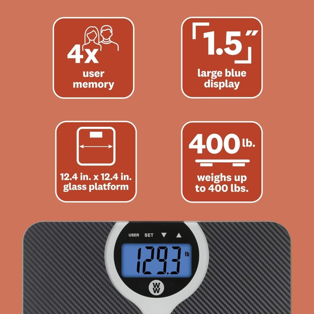 Weight Watchers Scales by Conair Smart Scale for Body Weight, Digital Bluetooth Smart Bathroom Scale with Body Fat, Muscle, and BMI in Black