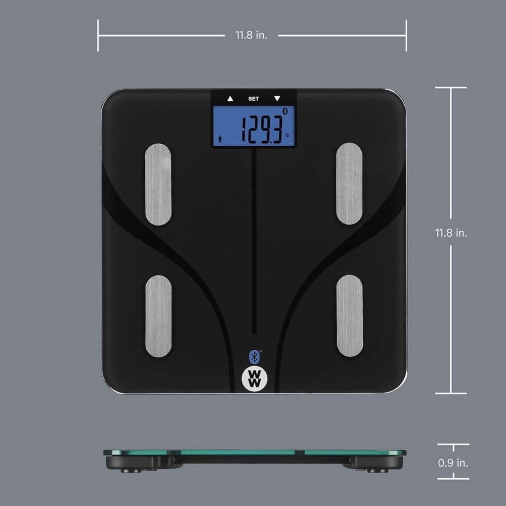 Weight Watchers Scales by Conair Smart Scale for Body Weight, Digital Bluetooth Smart Bathroom Scale with Body Fat, Muscle, and BMI in Black