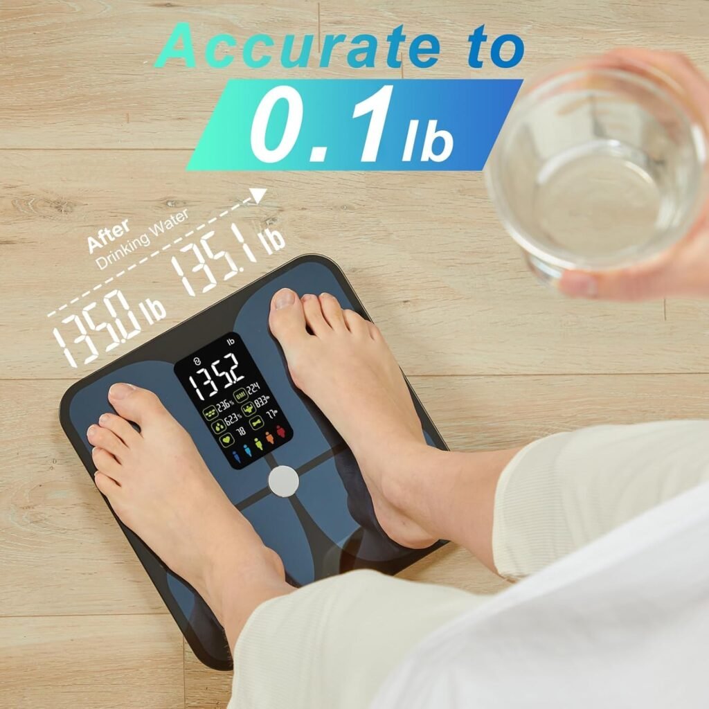 Lepulse Smart Scale for Body Weight, Digital Bathroom Weight Scale with BMI Muscle Mass 20 Body Composition Metrics, Large Display Body Fat Scales, Heart Rate, Accurate Bluetooth Weighing with App