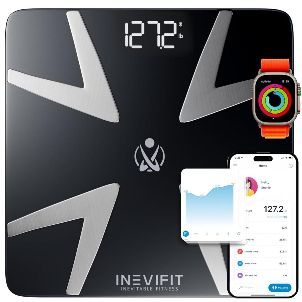 INEVIFIT Smart Body Fat Scale, Highly Accurate Bluetooth Digital Bathroom Body Composition Analyzer, Measures Weight, Body Fat, Water, Muscle, BMI, Visceral Fat  Bone Mass for Unlimited Users INEVIFIT Smart Body Fat Scale, Highly Accurate Bluetooth Digital Bathroom Body Composition Analyzer, Measures Weight, Body Fat, Water, Muscle, BMI, Visceral Fat  Bone Mass for Unlimited Users