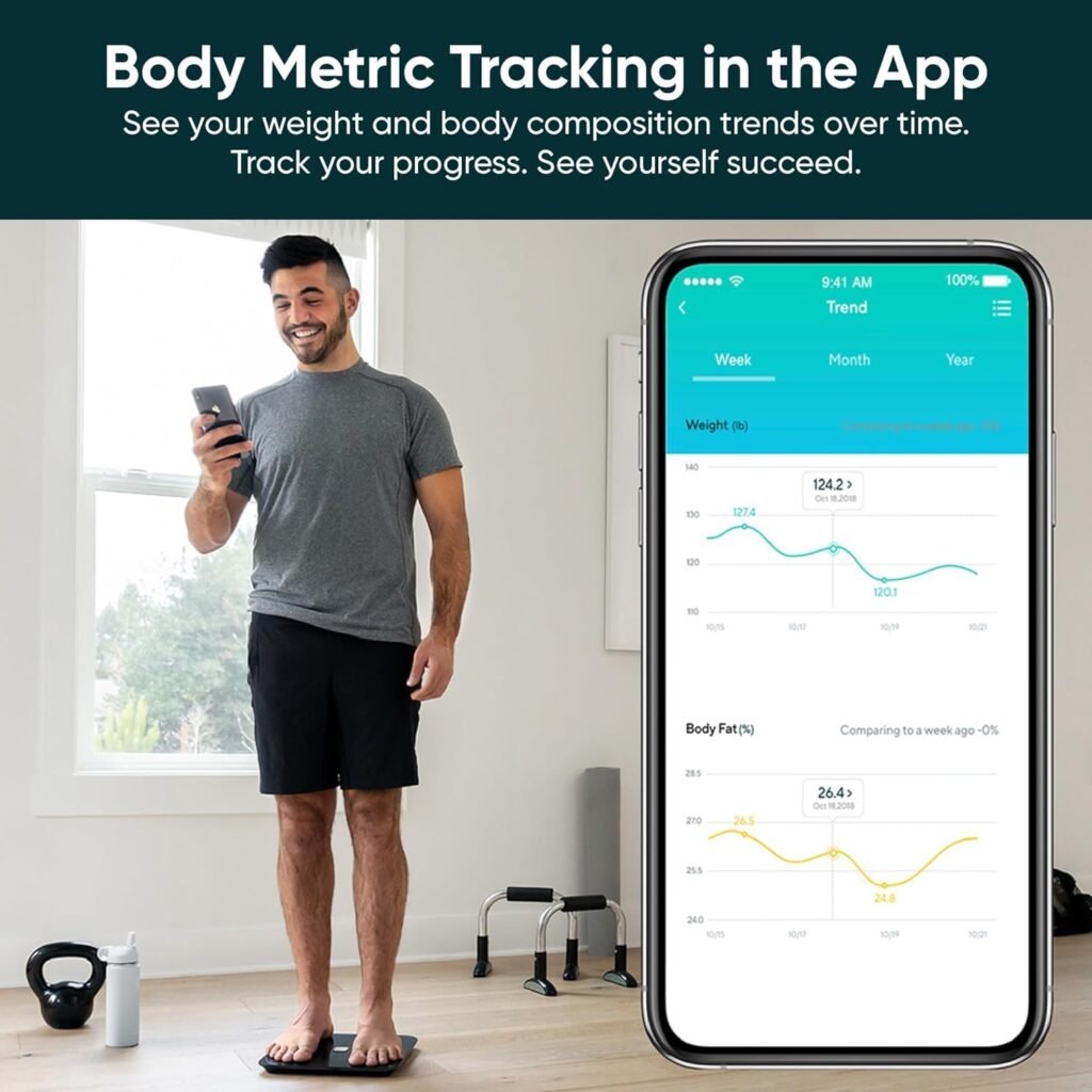 Wyze Smart Scale, Scale for Body Weight, Digital Bathroom Scale for Body Fat, BMI, and Heart Rate, Body Composition Analyzer with App, Batteries Included, Bluetooth, 400 lb, Black-New