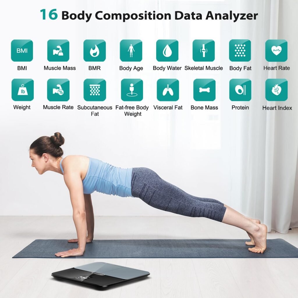 ABLEGRID Body Fat Scale,FSA HSA Eligible Smart WiFi Digital Bathroom Scale for Body Weight and Fat Percentage,16 Accurate Body Compositions Analyzer with BMI,Heart Rate,Fitness App,Rechargeable,400lb