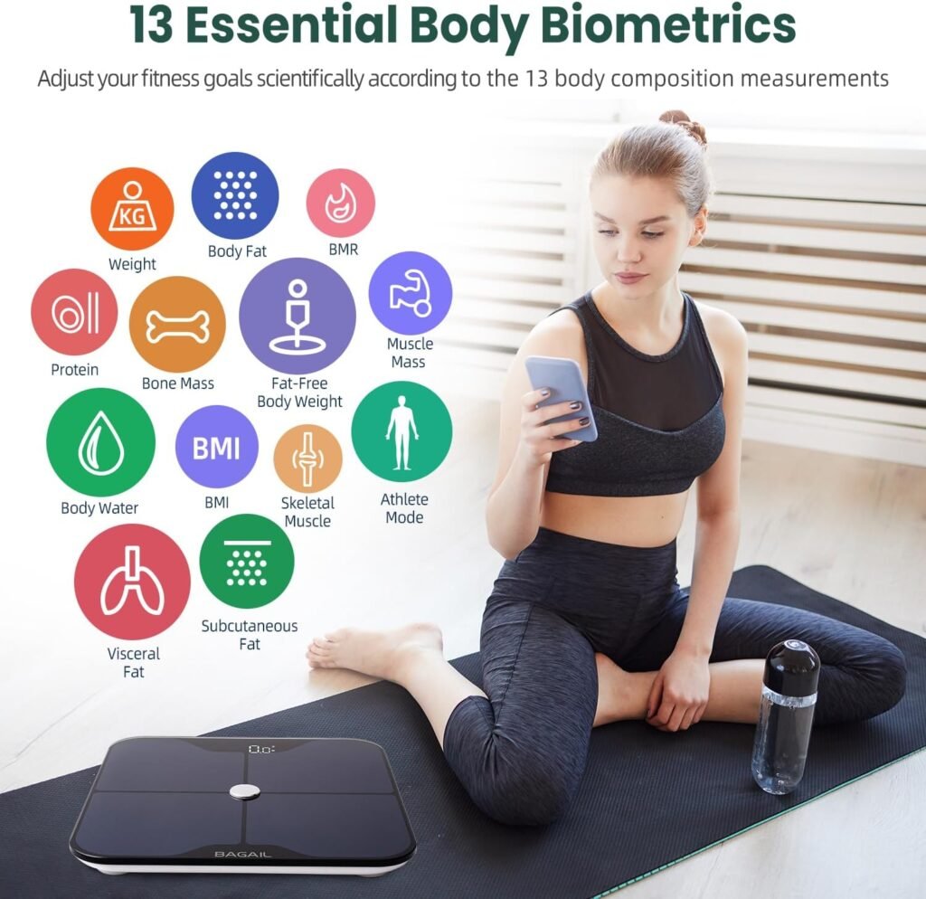 BAGAIL BASICS Smart Scale for Body Weight, Digital Bathroom Scale with ITO Coating, Accurate Body Fat BMI Scale with Bluetooth, Full Body Composition Analysis, Health Monitor for Weight Loss, 400lb BAGAIL BASICS Smart Scale for Body Weight, Digital Bathroom Scale with ITO Coating, Accurate Body Fat BMI Scale with Bluetooth, Full Body Composition Analysis, Health Monitor for Weight Loss, 400lb