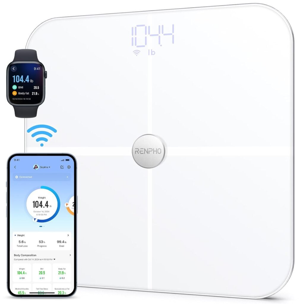 RENPHO Wi-Fi Scale for Body Weight, Bluetooth Body Fat Scale, Smart Bathroom Scale Health Monitor, 13 Body Composition Analyzer with Smart App, White, Elis Aspire