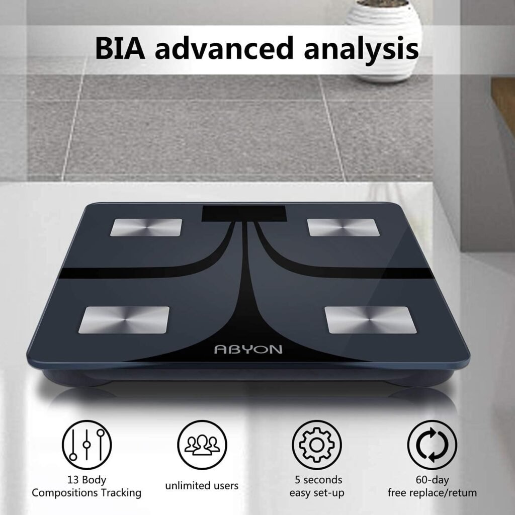 ABYON Bluetooth Smart Bathroom Scale for Body Weight Digital Body Fat Scale,Auto Monitor Body Weight,Fat,BMI,Water, BMR, Muscle Mass with Smartphone APP,Fitness Health Scale ABYON Bluetooth Smart Bathroom Scale for Body Weight Digital Body Fat Scale,Auto Monitor Body Weight,Fat,BMI,Water, BMR, Muscle Mass with Smartphone APP,Fitness Health Scale