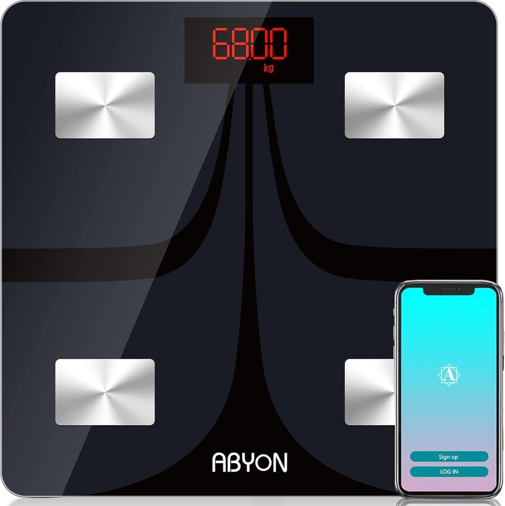 ABYON Bluetooth Smart Bathroom Scale for Body Weight Digital Body Fat Scale,Auto Monitor Body Weight,Fat,BMI,Water, BMR, Muscle Mass with Smartphone APP,Fitness Health Scale ABYON Bluetooth Smart Bathroom Scale for Body Weight Digital Body Fat Scale,Auto Monitor Body Weight,Fat,BMI,Water, BMR, Muscle Mass with Smartphone APP,Fitness Health Scale