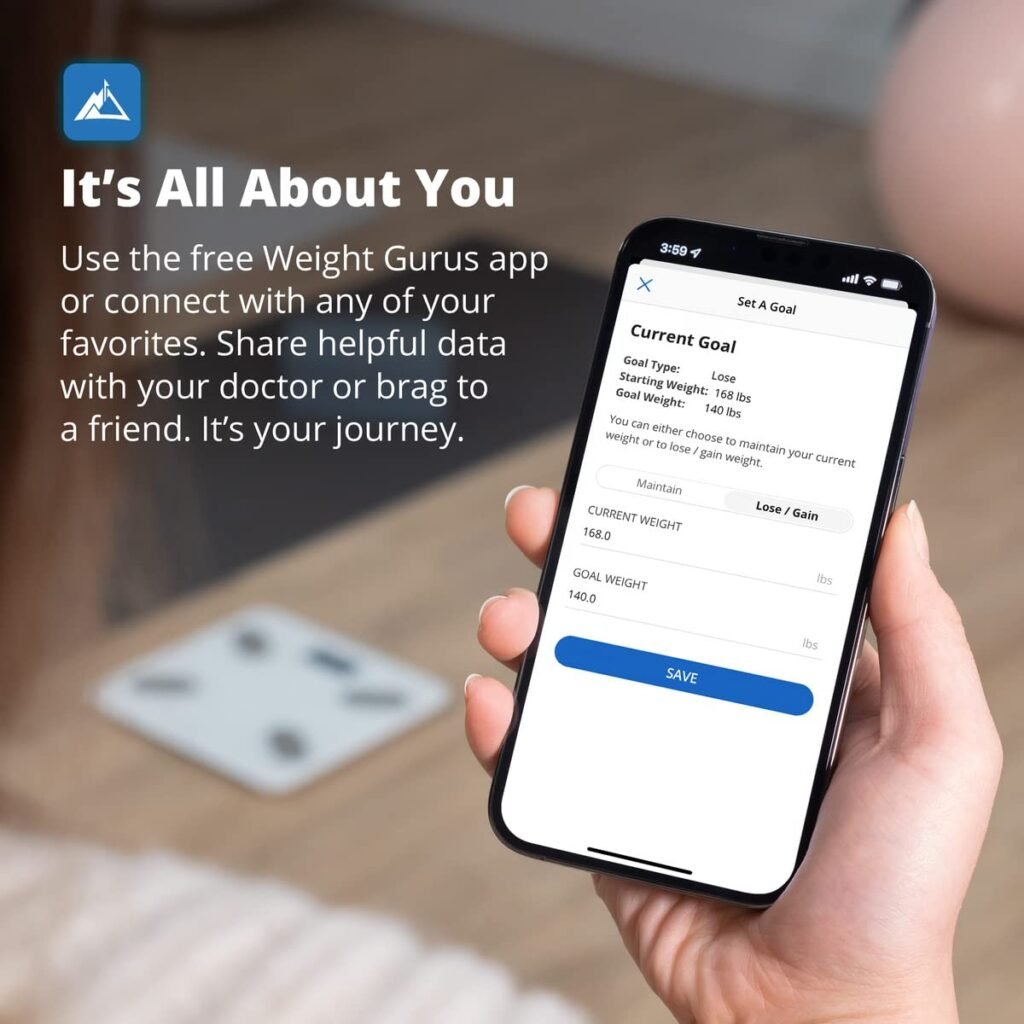 Greater Goods WiFi Bathroom Scale, Measures Weight, BMI, Body Fat, Muscle Mass, and Water Percentage, Upto 8 Users, 400 Ibs, White