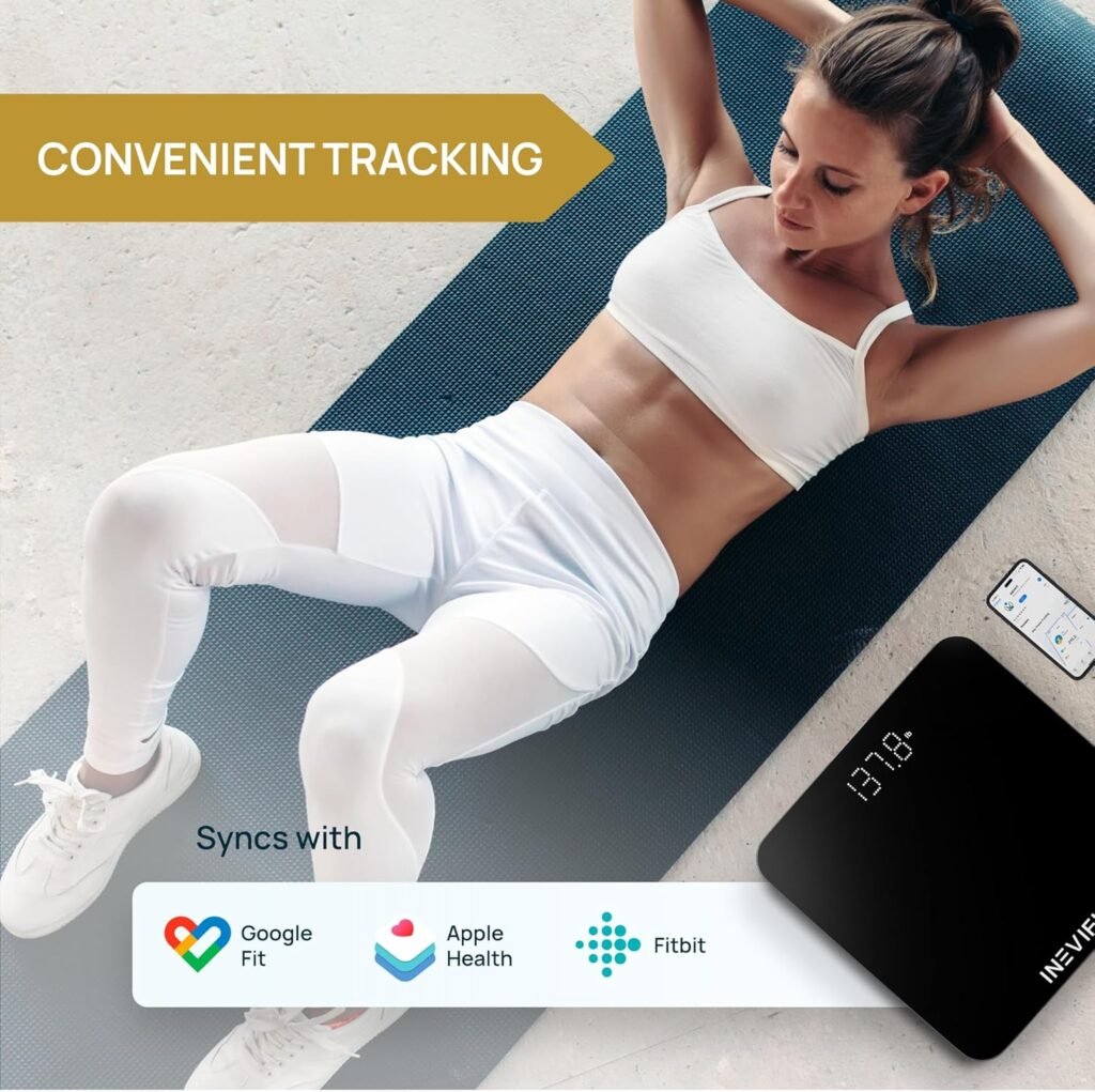 INEVIFIT Smart Bathroom Scale, Highly Accurate Bluetooth Digital Bathroom Body Weight Scale, Precisely Measures Weight  BMI for Unlimited Users (S-Black)