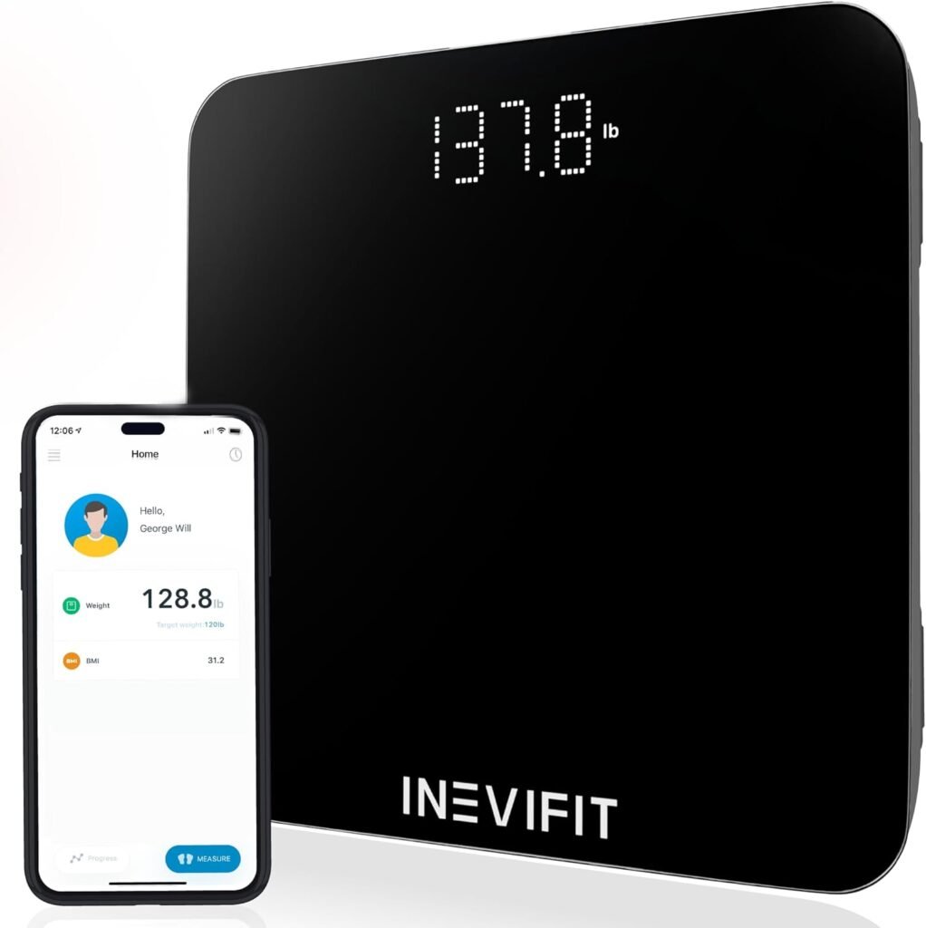 INEVIFIT Smart Bathroom Scale, Highly Accurate Bluetooth Digital Bathroom Body Weight Scale, Precisely Measures Weight  BMI for Unlimited Users (S-Black)